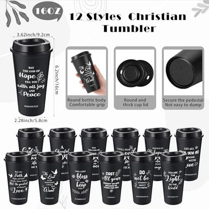 Skylety 12 Set Christian Gifts Bulk Scripture Cup Set, Black - color: Black