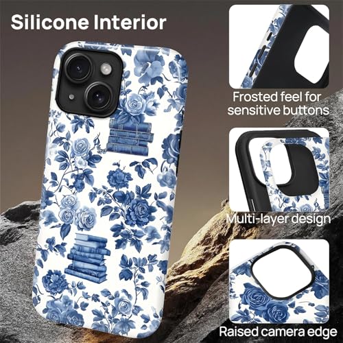 Magnetic Case for iPhone 14 Plus, Compatible with Magsafe PC Hard Shell & Silicone Inner Bumper Anti-Scratch Full-Body Cover Shockproof Slim Design Bookish Flower Rose Book Lover - color: Bookish Flower Rose Book Lover, size: iPhone 14 Plus