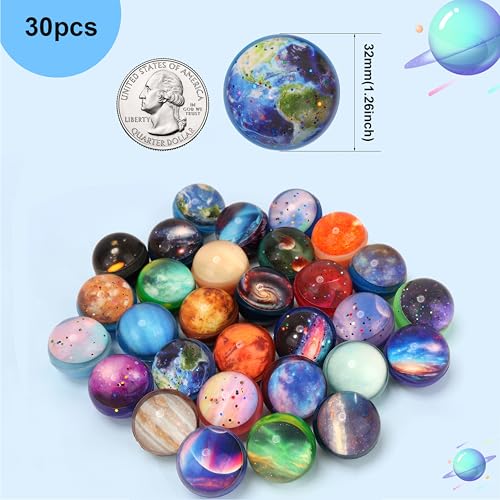 Pllieay 30PCS Galaxy Bouncy Balls, 32mm Space Bouncy Balls Bulk, 30 Styles