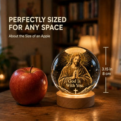 3D God is with You K9 Crystal Ball Night Light, Christian LED Gift - size: 3.15 inches