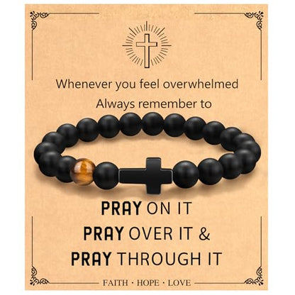 Christian Grandparents-Day Gifts for Men, Religious Cross Bracelet for Him - style: Pray on it