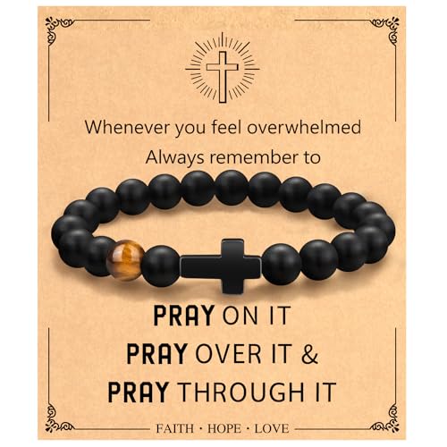 Christian Grandparents-Day Gifts for Men, Religious Cross Bracelet for Him - style: Pray on it