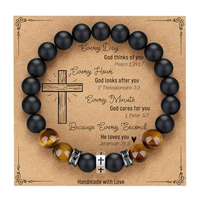 TONY & SANDY Christian Gift for Him Kids Teen Boys Adults Men Cross Bracelet Son Grandson Birthday Graduation Easter Religious Gifts for Men Christmas - style: Christian Men ( 8 Inches )