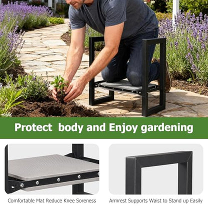 LLARGUEST Garden Kneeler and Seat,Heavy Duty Foldable Kneeling Chair with Handle,Comfortable Wide 12" Garden Kneeling Pad, Gardening Gifts for Seniors Outdoor Planting, Camping, Fishing