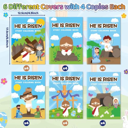 Bulk Easter Coloring Books, 24Pcs He is Risen Mini Drawing Booklet for Kids - style: Easter Story