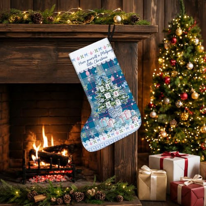 Blue Plaid Chinoiserie Christmas Mahjong Stockings 16 Inch - color: Christmas14