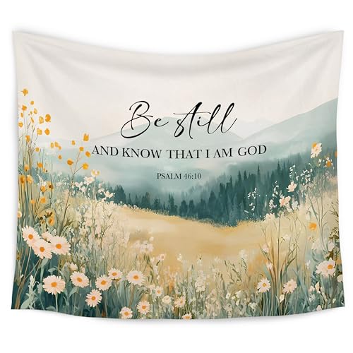 WARDOS Floral Christian Tapestry, Be Still and Know That I Am God Christian Tapestry Wall Hanging, Religious Bible Verse Wall Blanket Decor for Home Living Room Prayer Room Bedroom, 50x60 Inch - color: flower two