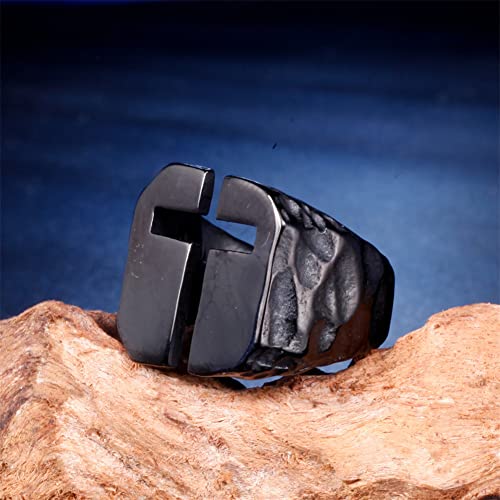 Men's Stainless Steel Ring Cutout Christian Cross Statement Signet Rings - color: black