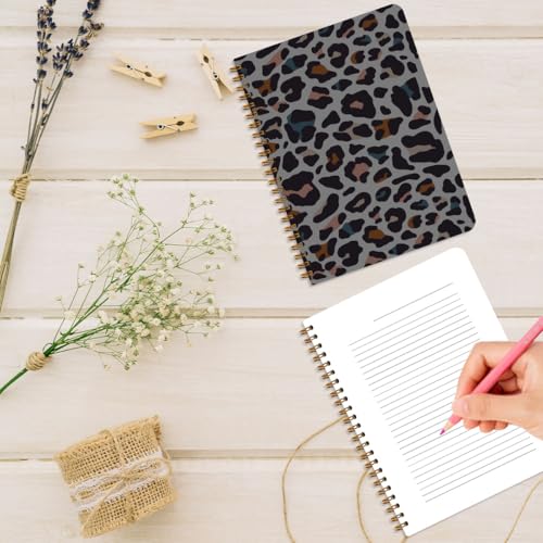 Trendy Leopard Print Spiral Notebook, Black Leopard Print Journal Notebook - color: Black Leopard Skin