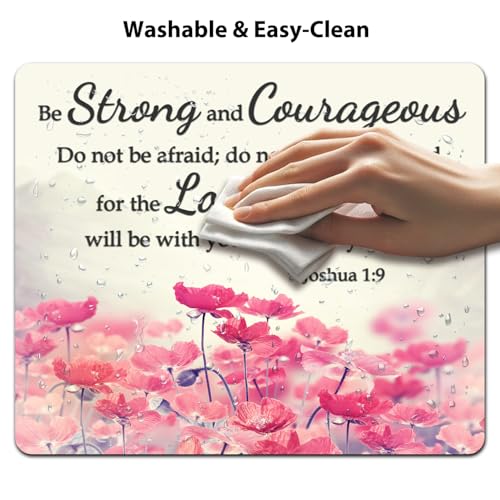 Be Strong & Courageous Joshua 1:9 Mouse Pad, Pink Lotus Christian Desk Mat - color: Cute Colorful Art Rec5
