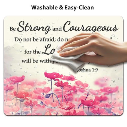 Be Strong & Courageous Joshua 1:9 Mouse Pad, Pink Lotus Christian Desk Mat - color: Cute Colorful Art Rec5