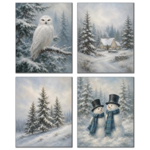 DOFQZ Rustic Christmas Tree Winter Scene Wall Art Prints 8x10 Set of 4 - color: 42Child, size: 8*10