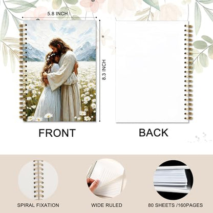 Jesus Holding the Girl Christian Notebook Journal, Church Notes Prayer Journal for Women Girls, Religious Gift Spiral Notebook, 5.5 x 8.3 Inch - color: 08Child