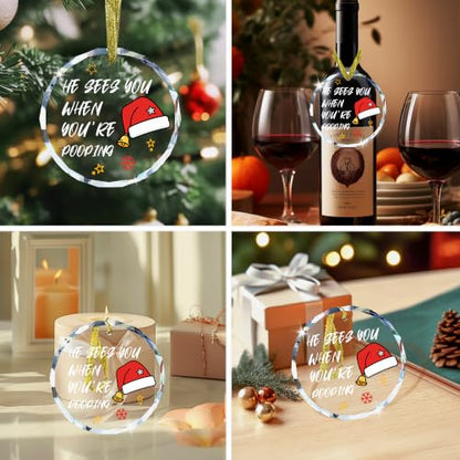 Funny Christmas Bathroom Glass Hanging Ornament Sign - style: Santa Hat