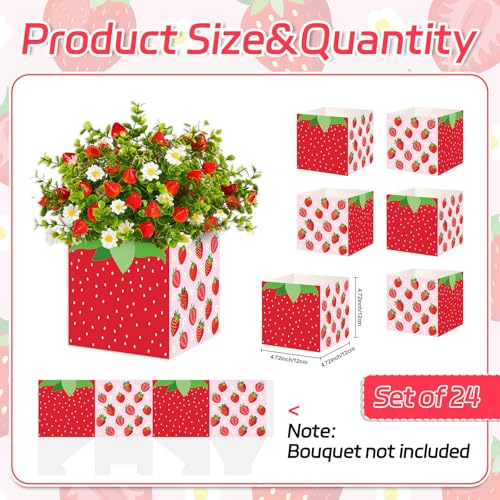 Cinrobiye 24 Pcs Strawberry Party Centerpieces, Berry First Birthday Decorations, Sweet Strawberry Flower Boxes for Table Decor, Baby Shower, Birthday Party, Wedding, Candy and Dessert Display - color: Red