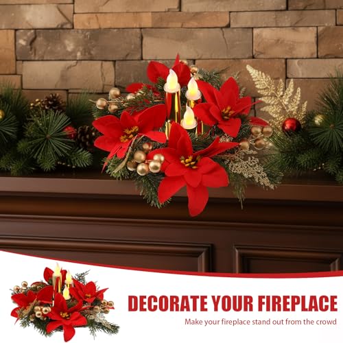 Tuanse 3 Set Poinsettia Centerpieces Christmas Floral LED Candles Decor - style: Christmas Poinsettia