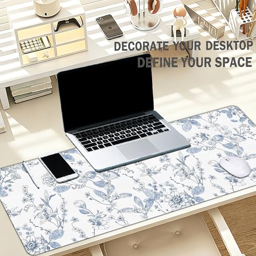 Light Blue Mouse Pad, Blue Flroal Desk Mat for Desk 31.5x11.8 - color: Chinoiserie Blue Flroal, size: 31.5L x 11.8W inches