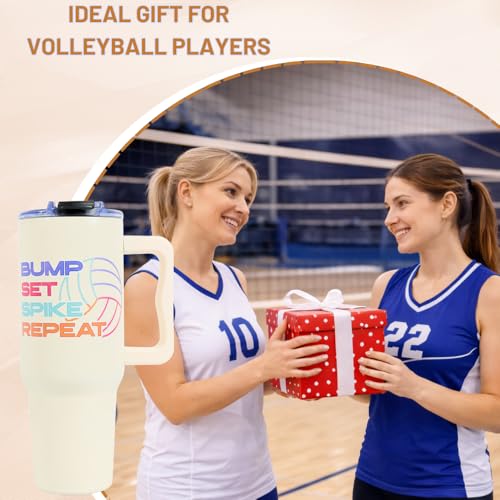 Volleyball Gifts, 40oz Insulated Stainless Steel Tumbler with Handle And Straw, Meaningful Volleyball Gifts for Teen Girls or Volleyball Players, Reusable Travel Coffee Mug Water Bottle - color: Volleyball