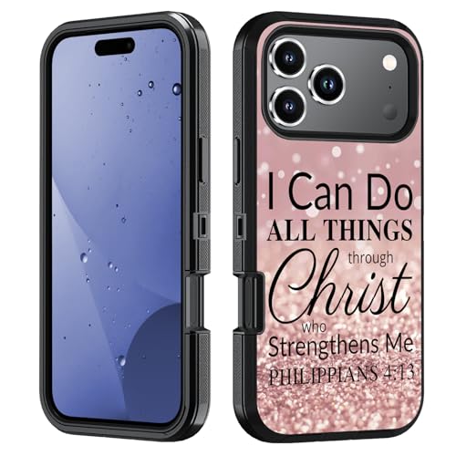for iPhone 17 Pro Case, Heavy Duty 3 in 1 Hybrid Military Grade Shockproof Drop Full-Body Protective Cover for iPhone 17 Pro 6.3" 2025, Christian Quote Bible Verse Philippians 4-13 - color: Christian Quote Bible Verse Philippians 4-13, size: iPhone 17 Pro