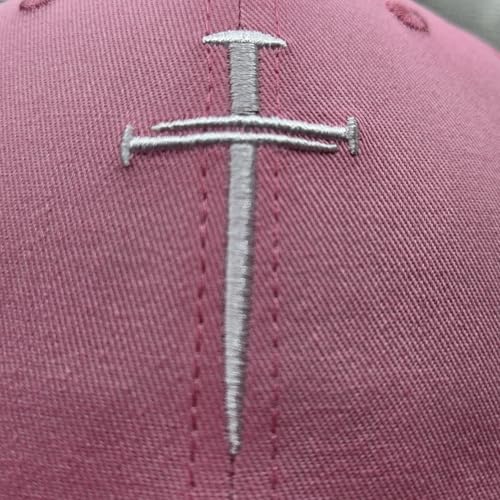 Three Nails Cross Christian Hats, Embroidered Baseball Caps for Adults - color: Pink White
