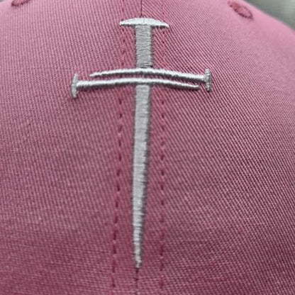 Three Nails Cross Christian Hats, Embroidered Baseball Caps for Adults - color: Pink White