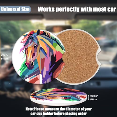 Cup Holders Car Coasters - Colorful Horse Absorbent Ceramic Coaster, Drink Cup Holder Coasters, Auto Accessories for Women & Men, Pack of 2 - color: Horse