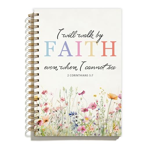 Boho Wildflower Christian Spiral Notebook, Inspirational Bible Notebooks for Note Taking, Christian Gifts for Women, I Will Walk by Faith Prayer Journal for Women, Coworker Gifts, 5.5x8.3 Inch - color: Colour-12