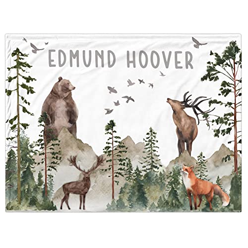Personalized Baby Blanket for Girls, Custom Baby Blanket with Name Super Soft Personalized Name Blankets for Kids, Custom Forest Blankets for Infant Toddler, Babys Gifts for Birthday - color: Animal Forest