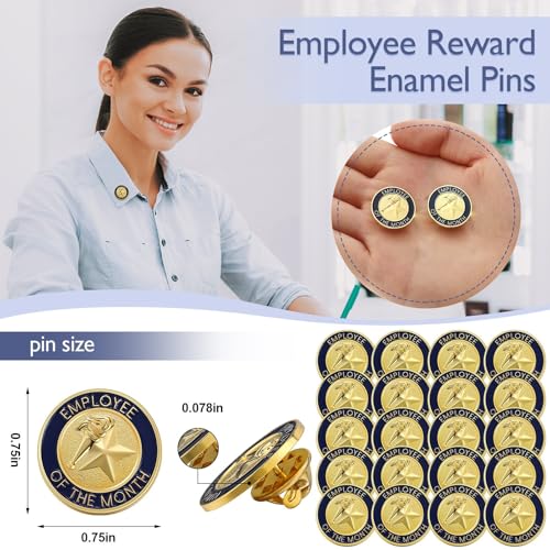 Dingion 24 Pcs Employee of The Month Lapel Pin 3/4 Inch Coworker Appreciation Award Gifts Bulk, Trophy Employees Pin Gifts for Staff Coworker Team Teacher Volunteer Recognition(Employee of the Month) - style: Employee of The Month