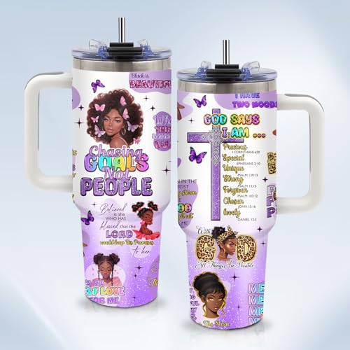 Christian Gifts for Women 40oz Tumbler - Insulated Travel Mug with Handle (Black Girl1, 40 Ounces) - color: Black Girl1