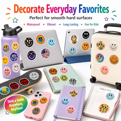 Fun Smiley Face Stickers, 50 Pcs, 2.12 Inch Waterproof Party Pack - color: Fun Smiley
