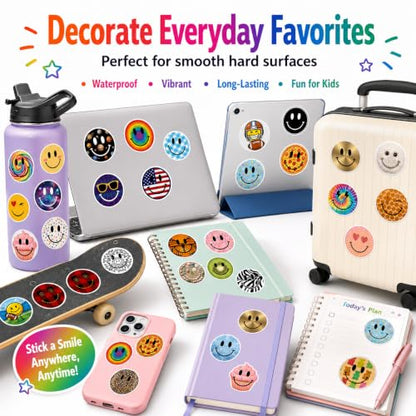 Fun Smiley Face Stickers, 50 Pcs, 2.12 Inch Waterproof Party Pack - color: Fun Smiley