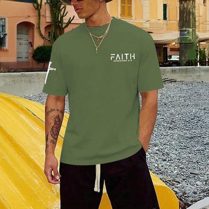 Christian Faith Cross Shirts for Men Jesus God Bible Verse Shirt Religious Inspirational Tshirts Graphic Cotton Tees - color: Army Green, size: Large