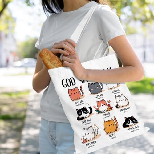 VICBOU Bible Verse Canvas Tote Bag, Inspirational Religious Christian Gifts for Women Men Canvas Tote Reusable Grocery Bags - color: Godsays07