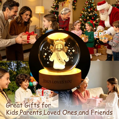 3D Jesus Loves You K9 Crystal Ball Night Light, LED Gift for Christians - size: 2.36 inches