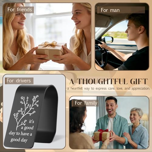 Black Engraved Stainless Steel Car Visor Clip It’s a Good Day to Have a Good Day Inspirational Car Accessory, Daily Encouragement Safe Driving Gifts for Women Men Family Friend Driver VVA343 - color: Black-It’s a Good Day to Have a Good Day