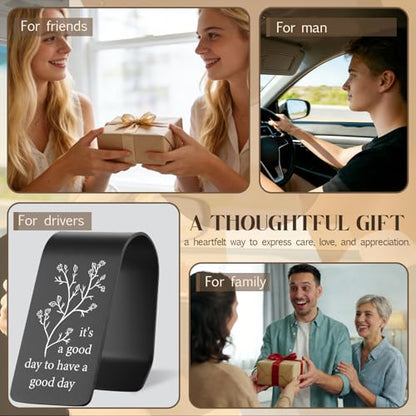 Black Engraved Stainless Steel Car Visor Clip It’s a Good Day to Have a Good Day Inspirational Car Accessory, Daily Encouragement Safe Driving Gifts for Women Men Family Friend Driver VVA343 - color: Black-It’s a Good Day to Have a Good Day