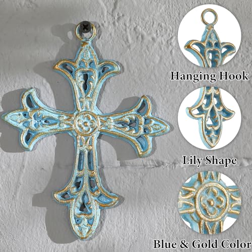 3 Pcs Cast Iron Crosses Wall Decor, Metal Decorative Cross Wall Hanging - size: 5.1" x 6.5"