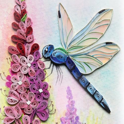 KingKraft Dragonfly Quilling Card, Birthday Card, Anniversary Card for Wife, Husband, Greeting Card for All Occasions, Mothers Day, Valentines Day Card, Thinking of You, Get Well Card - color: Dragonfly
