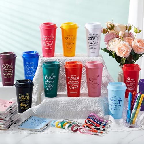 Skylety 12 Set Christian Gifts Bulk Scripture Cup Set, Classic Color - color: Classic Color
