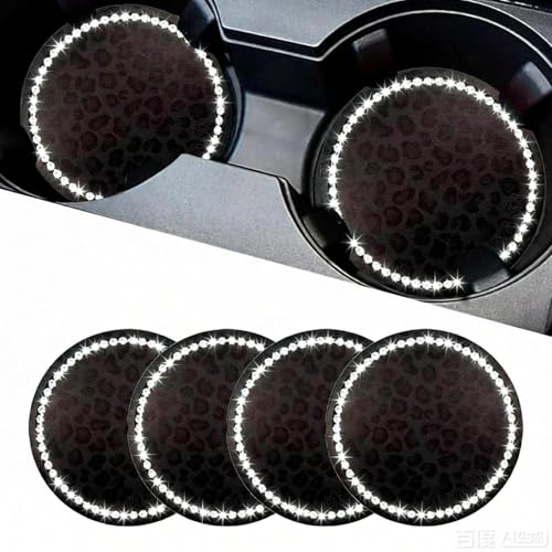 Leopard Car Coasters for Cup Holders, 4 Pack Silicone Cheetah Car Cup Holder Insert Coasters, 2.75" Universal Non-Slip Cup Holder Coaster, Car Interior Accessories for Women (Black) - color: Black