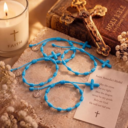 Yinkin St Benedict Medal Rosary Bracelet Bulk Adjustable - color: Blue