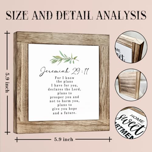 Christian Wooden Sign, Bible Verses Jeremiah 29:11 Decor, Motivational Christian Desk Sign Decor for Home Office, Rustic Wooden Tabletop Decoration 5.9x5.9 Inches - color: Jeremiah 29:11 Decor