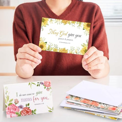 Affrolling 50 Pack Christian Thank You Cards Bulk with Envelopes Stickers - style: Watercolor Flower
