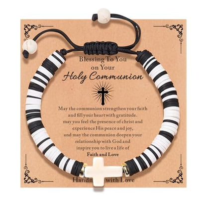 Cute Cross Bracelet Teen Girl Gifts Trendy Stuff Christian Gifts for Kids/Girls/Boys/Teens/Women Jewelry Colorful Jesus Bracelets Christmas Religious Communion Baptism Confirmation Gifts - color: 1-First Communion D