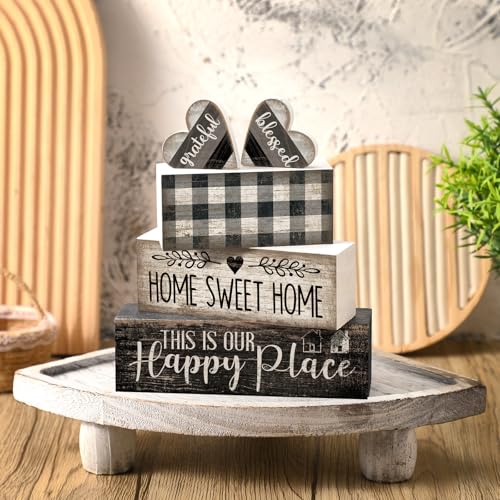 Moucuny 4 Pcs Farmhouse Table Decoration Home Sweet Home Wooden Block Signs - style: Black and White Heart