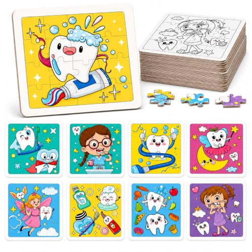 Cinrobiye 24 Pack Dental Coloring Activity Coloring Puzzle Set,Tooth Fairy Lost Tooth Puzzle Games with 12 Designs, Classroom Rewards, School Event Prizes, Dental Party Favors - color: Tooth Fairy