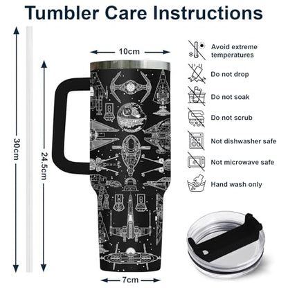34HD Galaxy Spaceship Sci 40 oz Tumbler with Handle, Sci Fi Fan Gift - color: Blackstar40