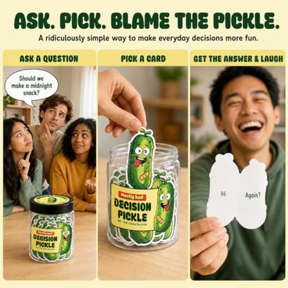 Mostly Bad Decision Pickle Jar - Funny Decision Cards Gag Gift for Teens - color: Decision Pickle Jar