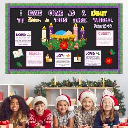 Christian Nativity Religious Christmas Bulletin Board Decorations Set Xmas Advent Wreath Candle Light of My Life Cutouts for Classroom School Home Chalkboard Wall Winter Holiday Party Decor Supplies - style: Nativity